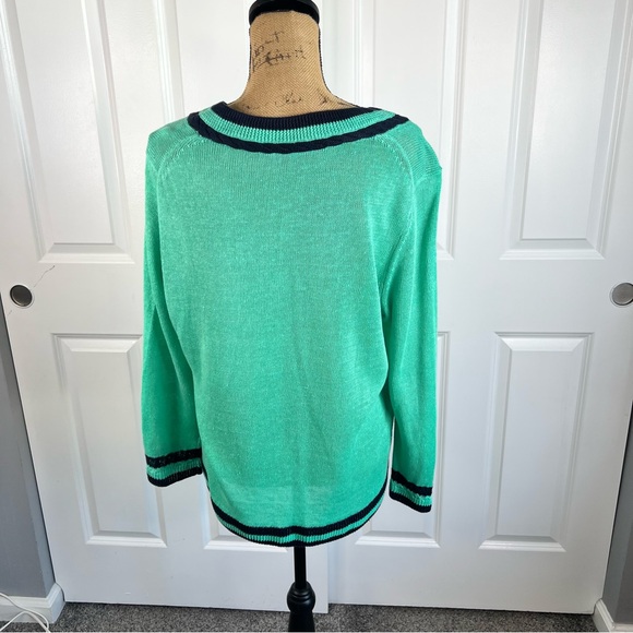 Sz 1X Talbots NWOT $120 MSRP 100% Linen Green TIPPED V-NECK SWEATER - Picture 7 of 9